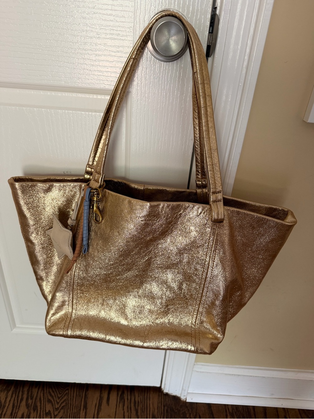 Shimmer Metallic Gold Tote Bag with Double Handles